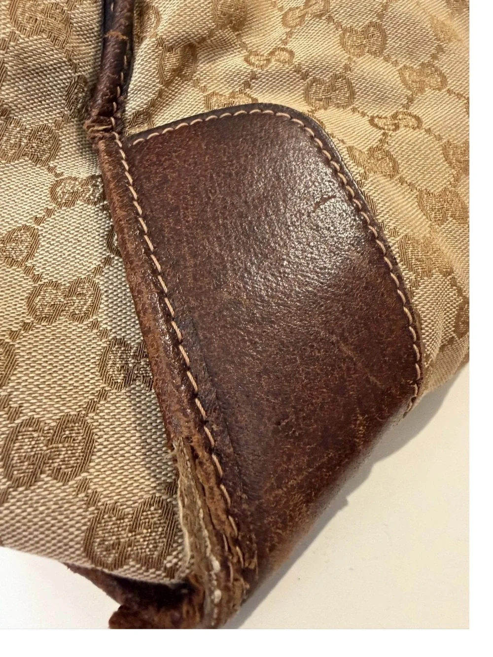Gucci Beige Monogram Canvas Duffel with Brown Leather Trim